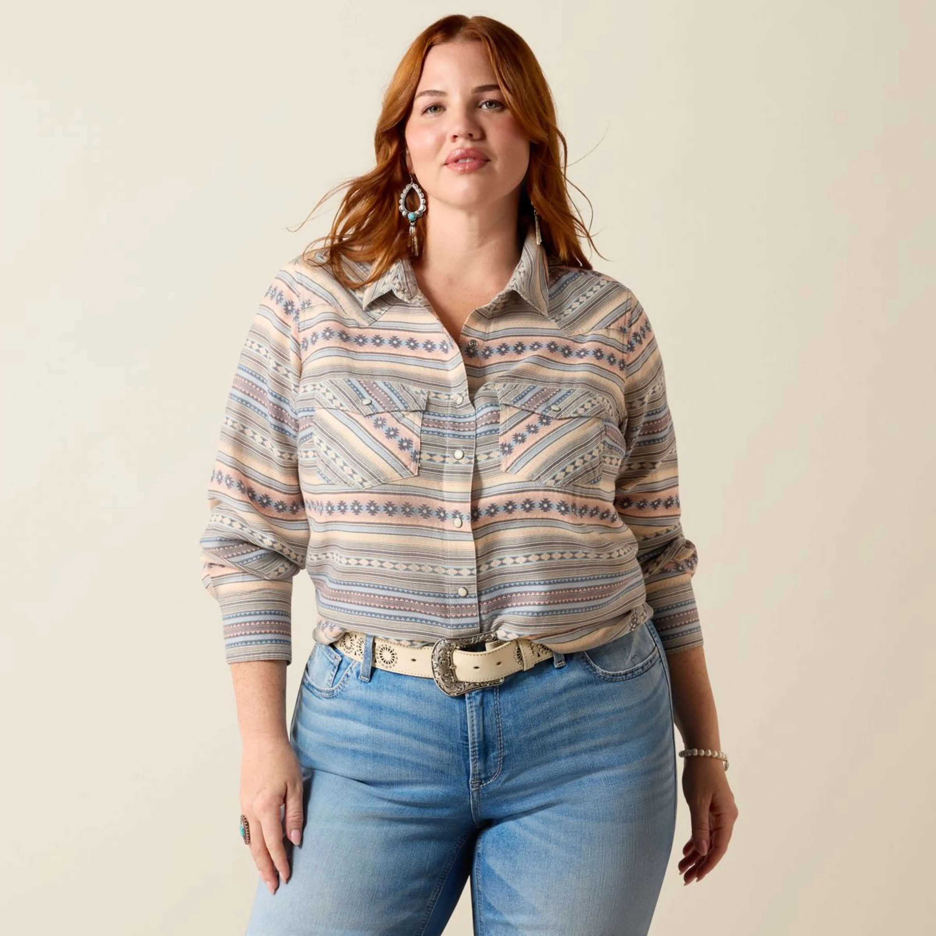 Ariat Blusa Arizona Western Donne Ombre Blue Southwest - Image 6