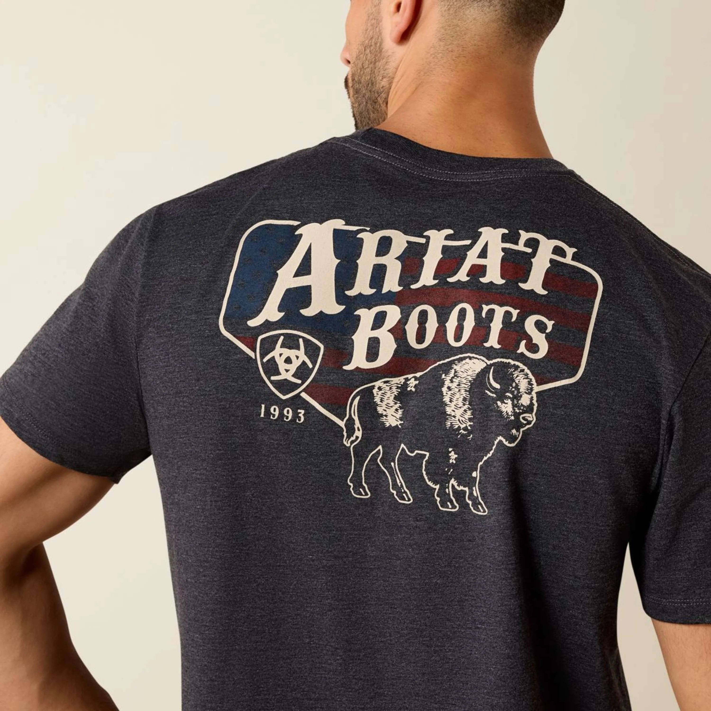 Ariat Maglietta American Bison Tee Uomini Charcoal Heather - Image 4