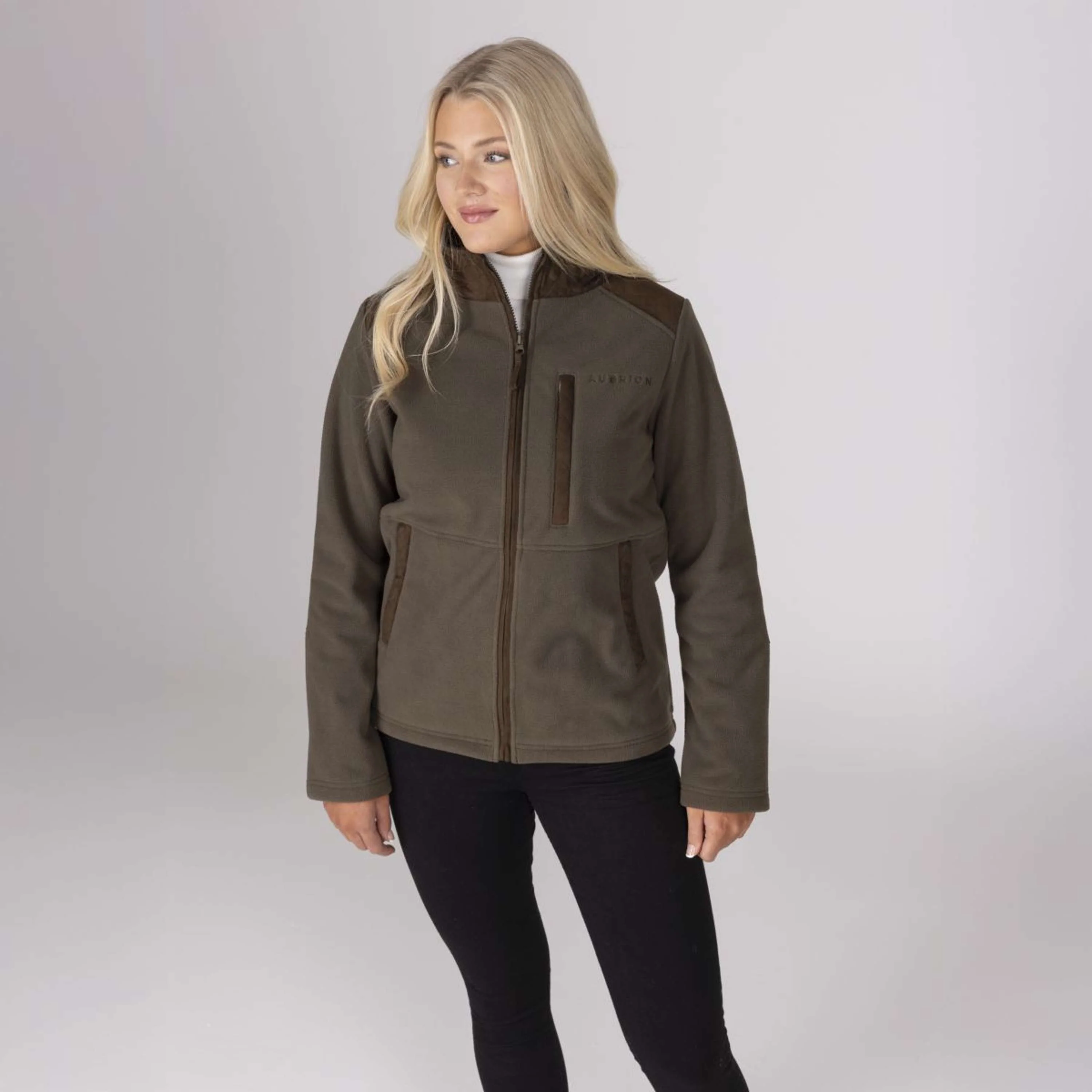 Aubrion by Shires Felpa con cappuccio e zip Heritage Fleece Oliva scura - Image 38