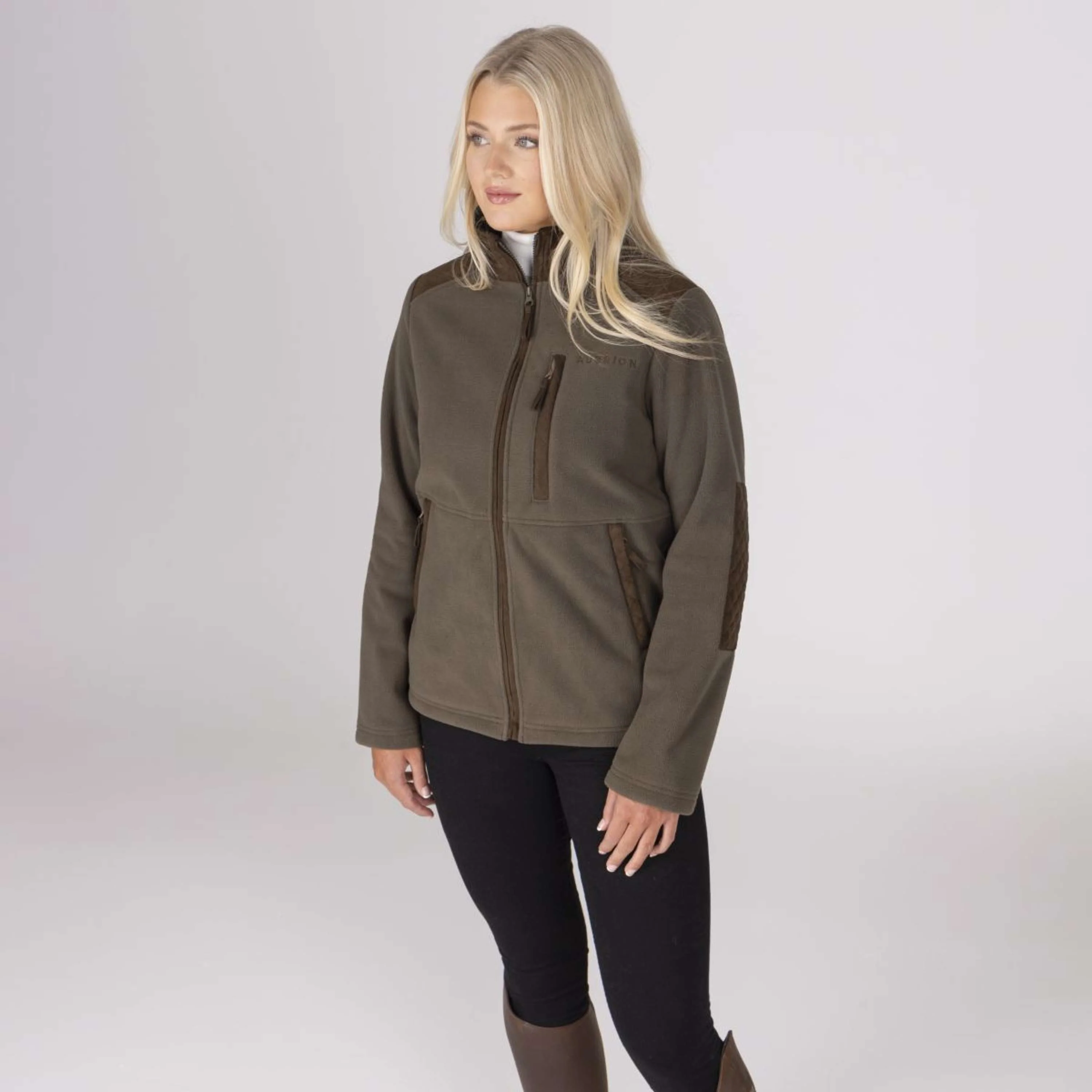 Aubrion by Shires Felpa con cappuccio e zip Heritage Fleece Oliva scura - Image 55