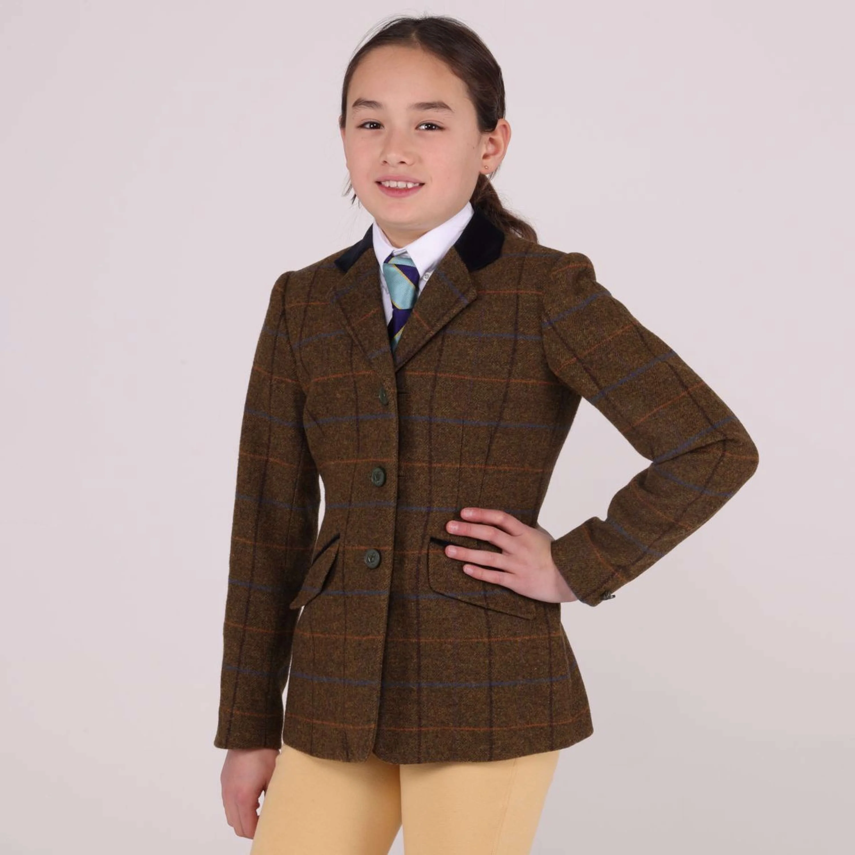 Aubrion by Shires Giacca da Competizione Saratoga Bambini Rovere Marrone Check - Image 5