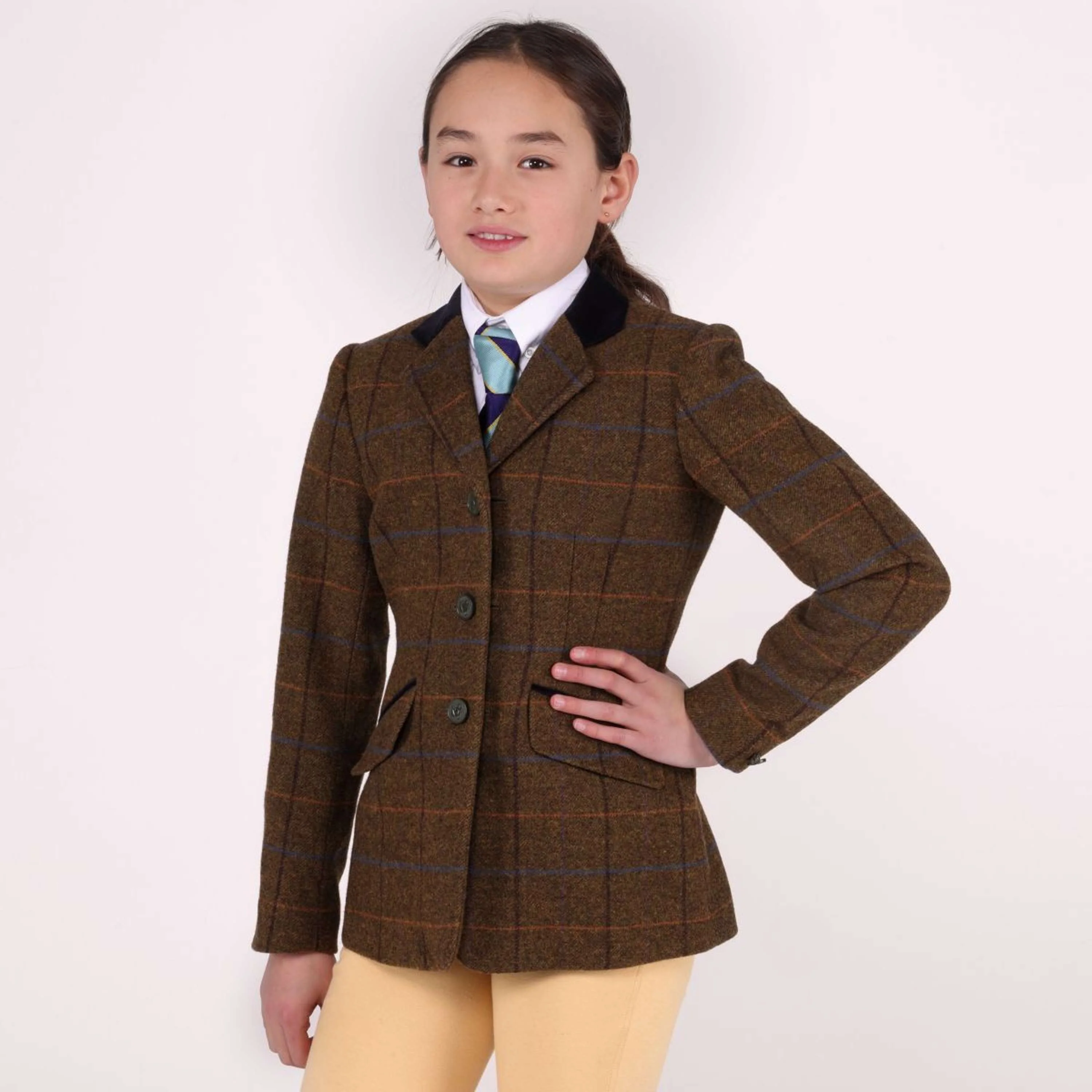 Aubrion by Shires Giacca da Competizione Saratoga Bambini Rovere Marrone Check - Image 6