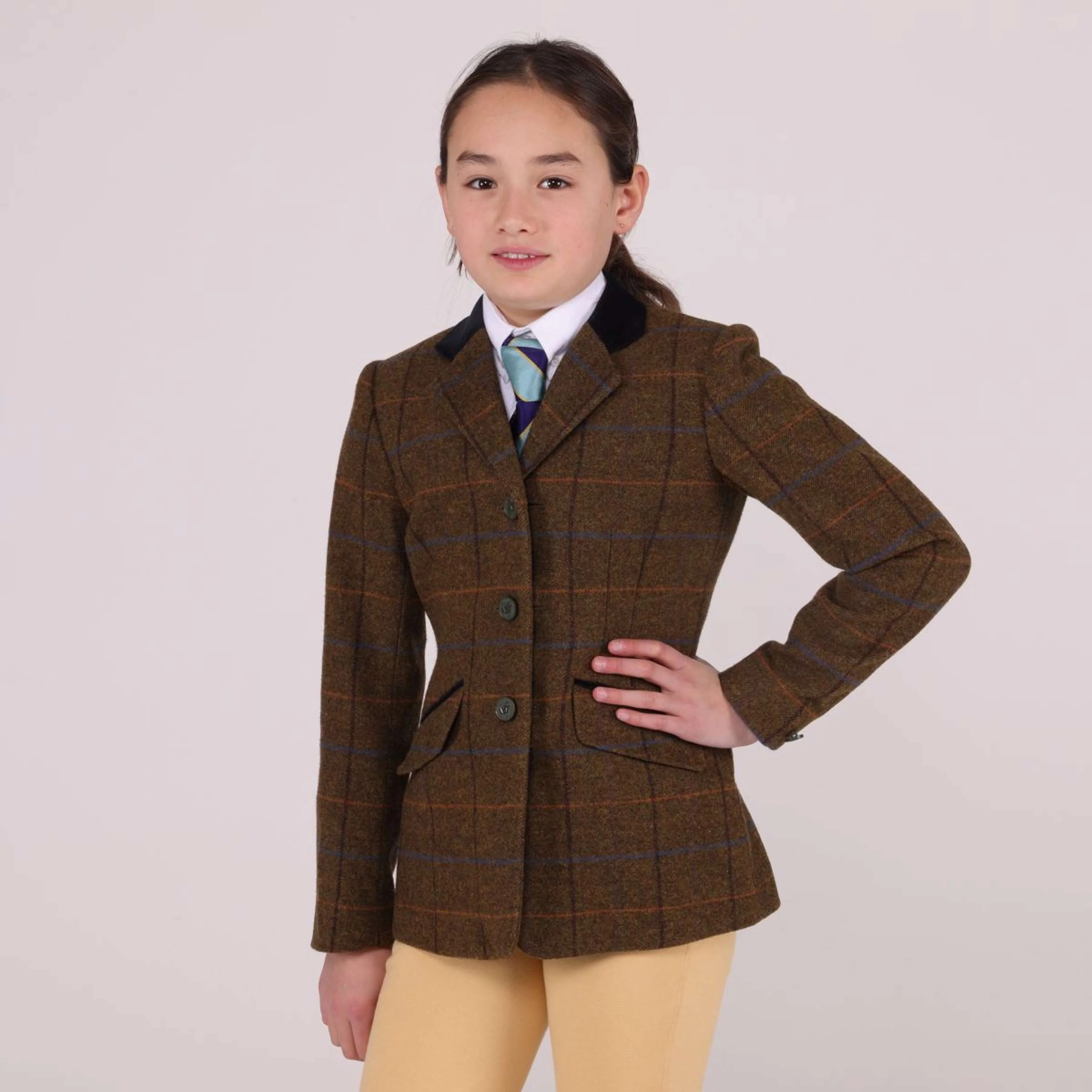 Aubrion by Shires Giacca da Competizione Saratoga Bambini Rovere Marrone Check - Image 7