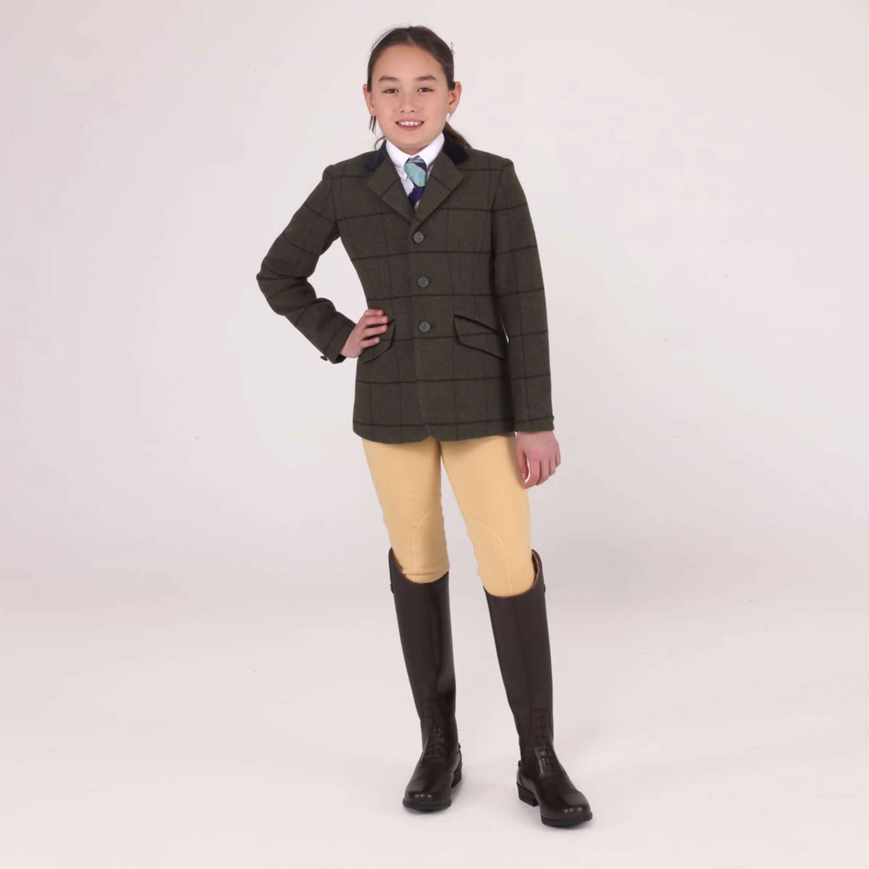 Aubrion by Shires Giacca da Competizione Saratoga Bambini Rovere Marrone Check - Image 8