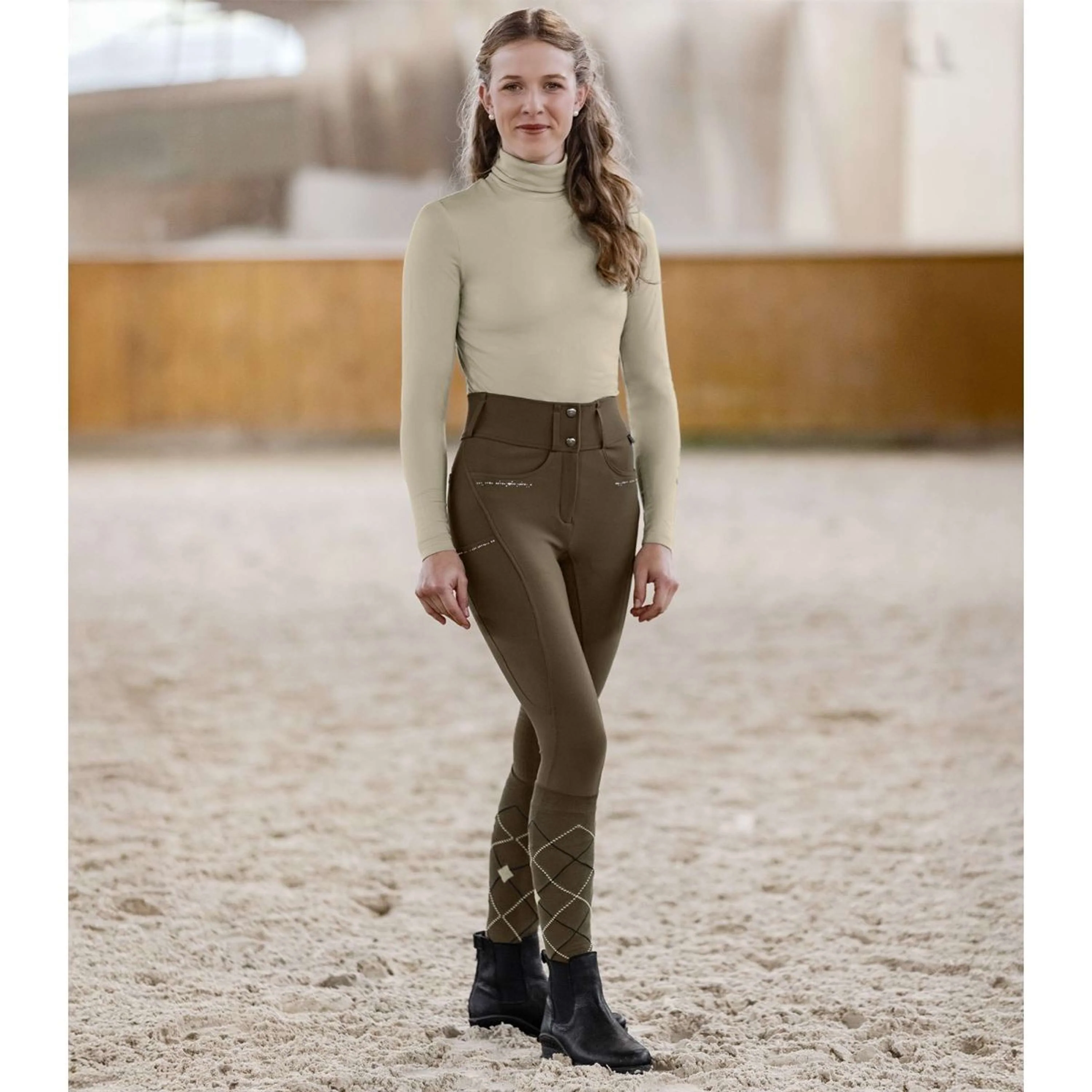 ELT Pantaloni da Equitazione Mathilda Glam High Waist Verde/Marrone - Image 2