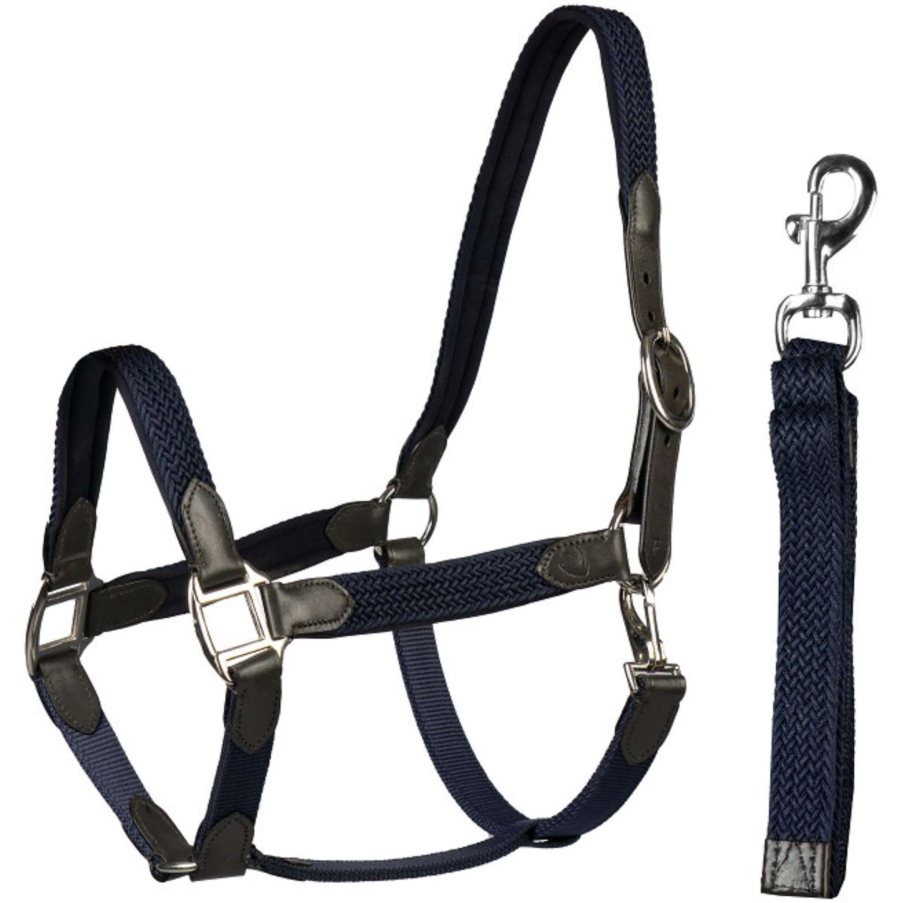 HORKA Set Cavezza Cuoio con nylon intrecciato Marrone/Blu