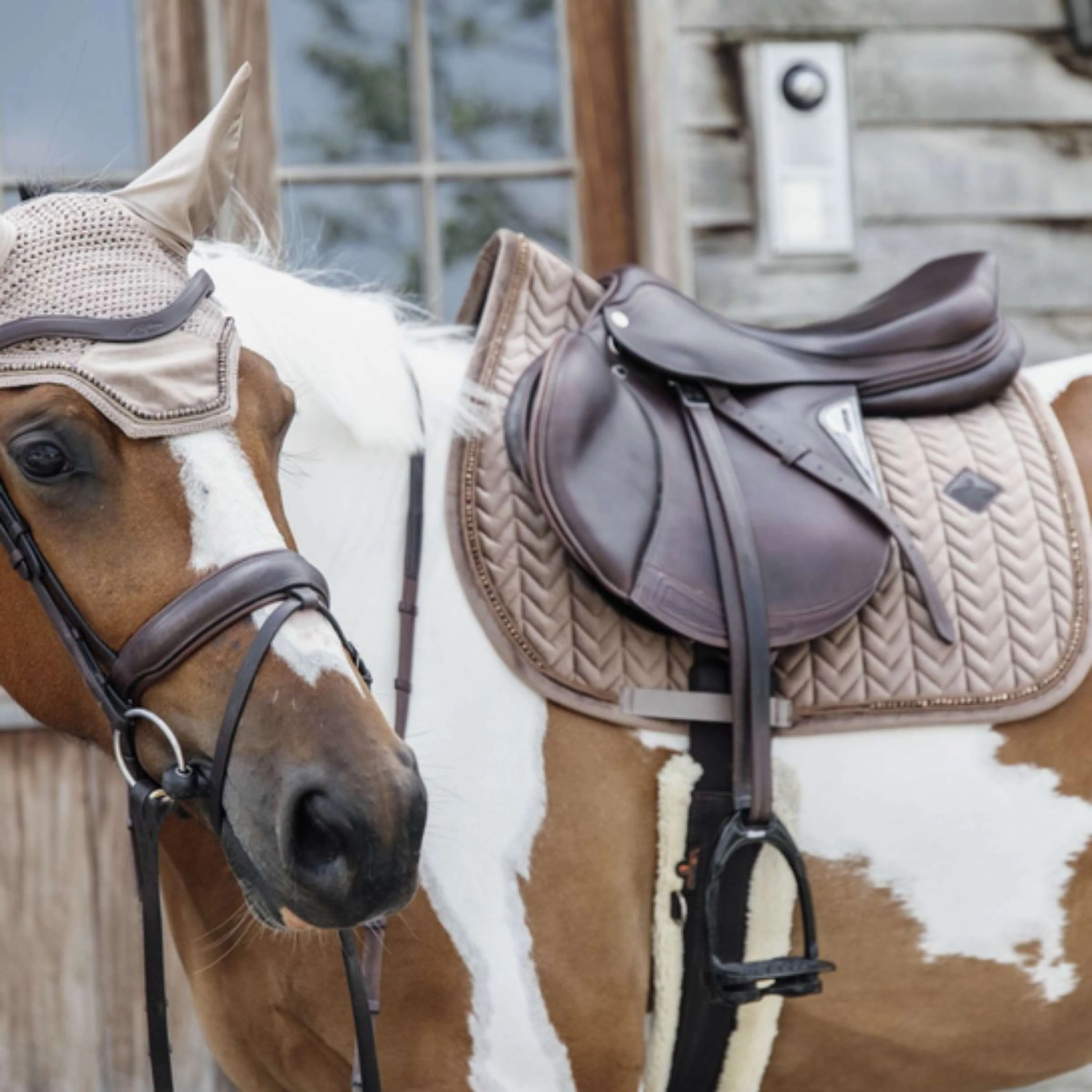 Kentucky Horsewear Cuffietta Wellington Velvet Pearls Beige - Image 4