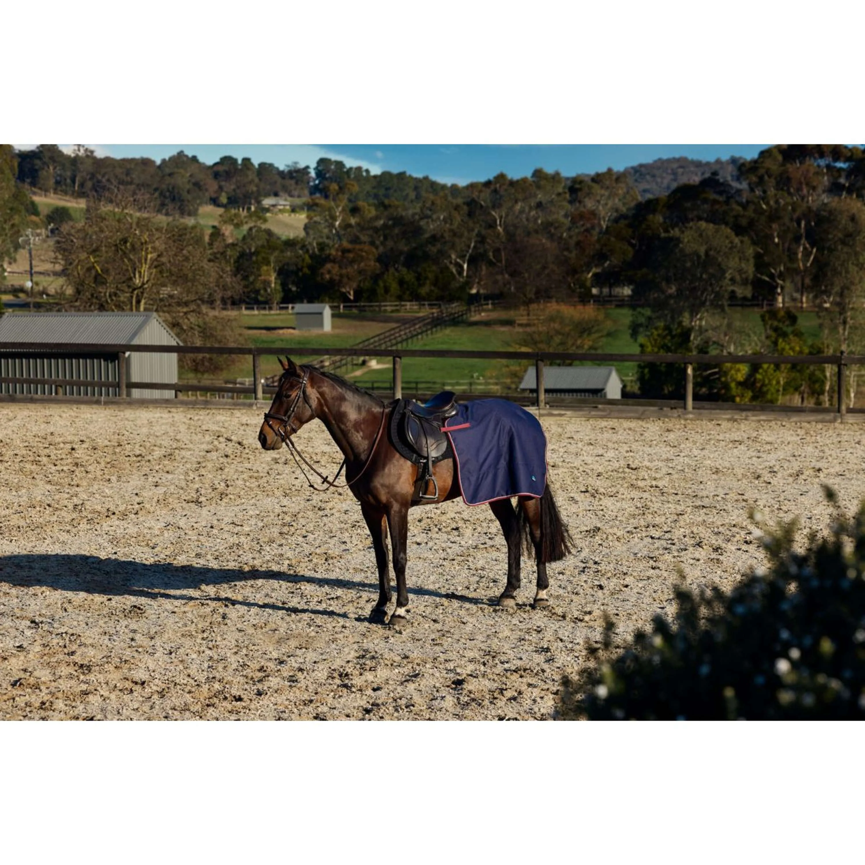 WeatherBeeta Coperta da esercizio Essential Fleece Lined Quarter Sheet Navy/Burgundy - Image 2
