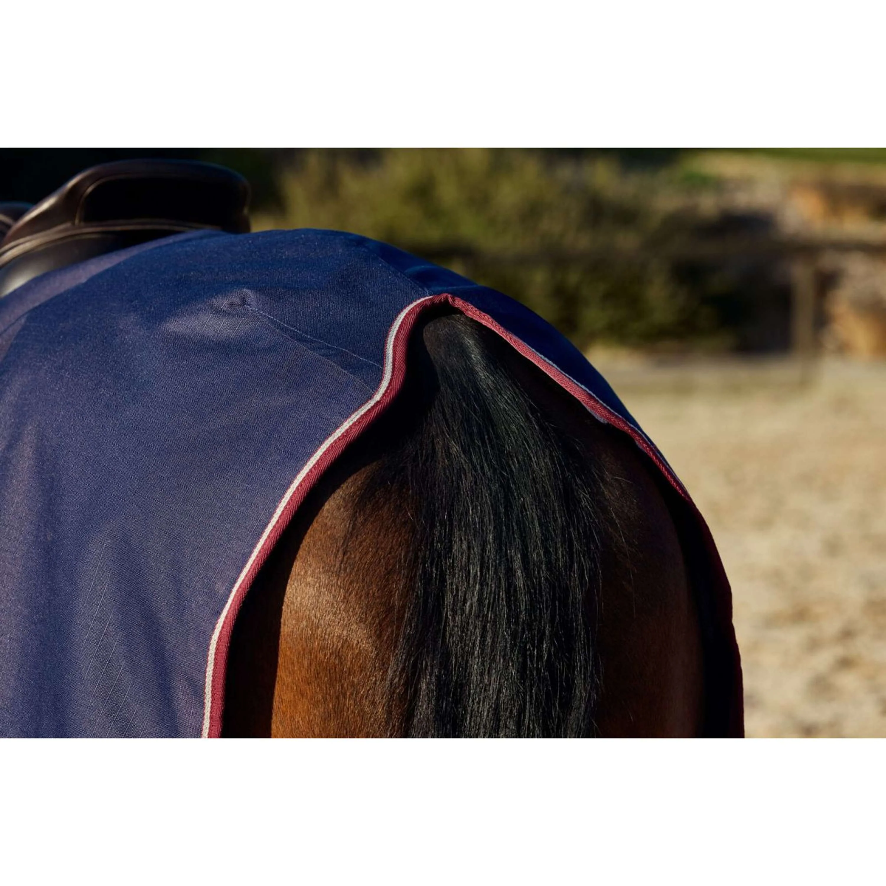 WeatherBeeta Coperta da esercizio Essential Fleece Lined Quarter Sheet Navy/Burgundy - Image 5